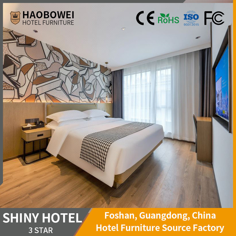 Furnitur Apartemen Foshan Mewah Ukuran Raja Kamar Tidur Headboard dengan Hotel Tiga Bintang