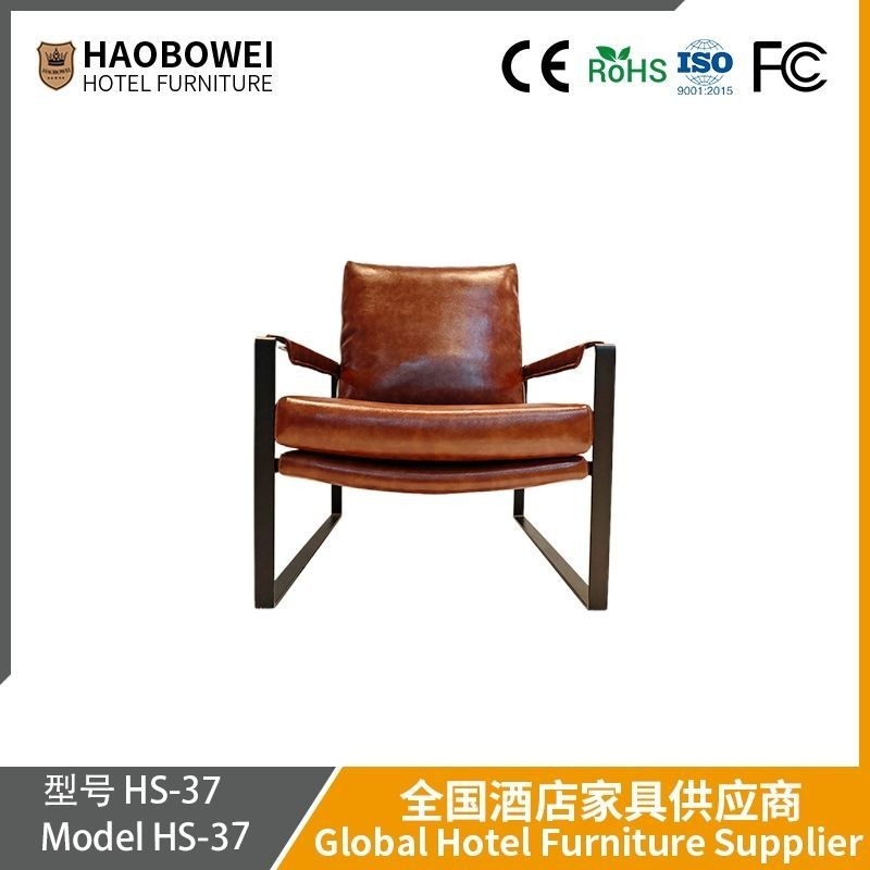 Nordic Iron Art Single Sofa Chair Cowhide Double-Sided Leisure Retro Style Bedroom Lounge Study Balcony Chair